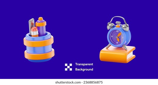 Education Illustration Pack, pen, Alarm Clock with Transparent  Background