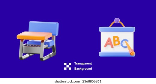 Education Illustration Pack, School Desk, Board with Transparent  Background