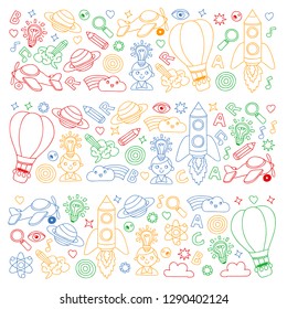 Education and imagination illustration for little children. Image for kindergarten, school kids. Travel, adventure, exploration.