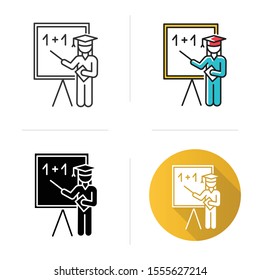 Education Industry Icon. Educational Process. Pedagogy Practice. Learning System. Teacher Giving Lesson. Basic Knowledge. Flat Design, Linear And Color Styles. Isolated Vector Illustrations