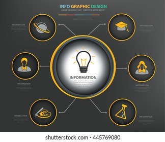 Education info graphic design on dark background,vector