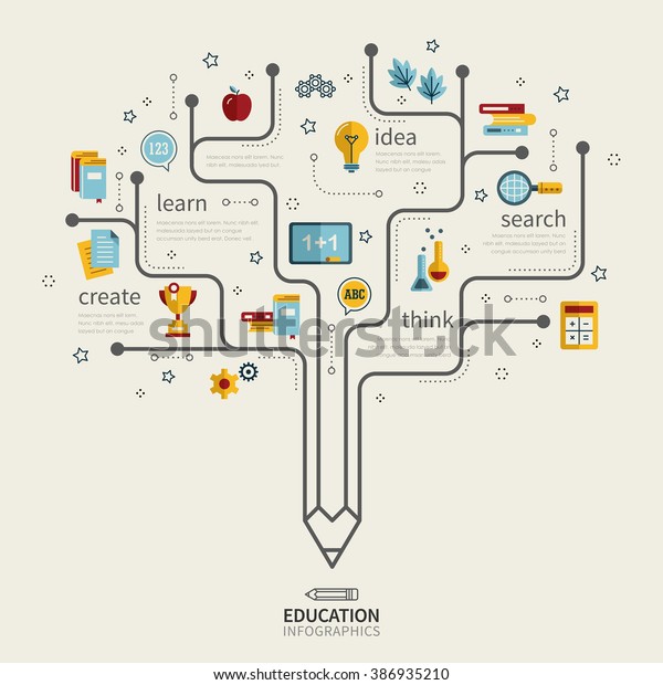 鉛筆の木とアイコンを使った教育インフォグラフィックデザイン のベクター画像素材 ロイヤリティフリー