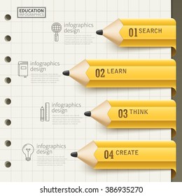 education infographic design with yellow pencil and note paper elements