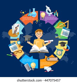 Education infographic diagram knowledge student learning goes to school vector illustration 