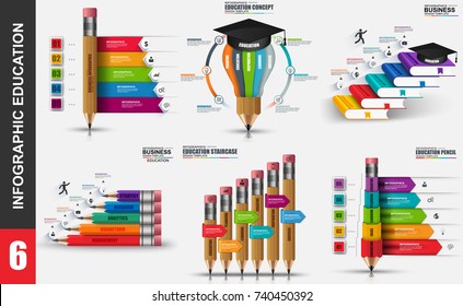 Education infographic elements data visualization vector design template. Educational concept with steps, processes, workflow, pencil, book, learning, school, knowledge, marketing icon, info graphics.