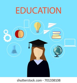 Education infographic. Flat vector illustration for e-learning and online education. Vector Illustration