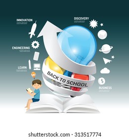 Education infographic innovation idea on light bulb with arrow paper vector Illustration. back to school concept.can be used for layout, banner and web design.