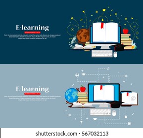 Education infographic. Set of web banners. Vector illustration. Flat modern design. EPS 10.