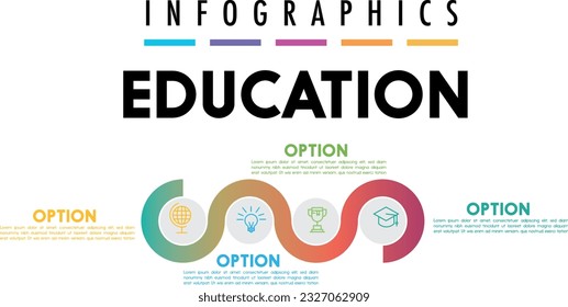 Opción de 4 pasos de plantilla de infografía de educación. Iconos de diseño y marketing infográfico de la línea de tiempo para presentación, diseño de flujo de trabajo, diagrama, informe anual, diseño web.