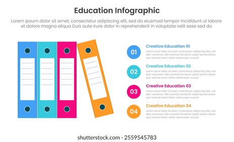 education infographic template banner with books paper folder standing with 4 point for slide presentation vector