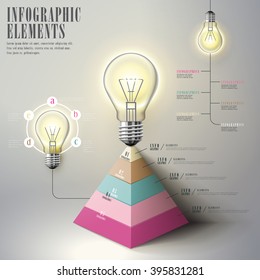 education infographic template design with bulb and pyramid chart