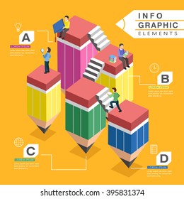 education infographic template design with lovely pencil stairs 