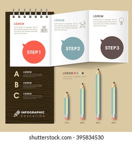 Education Infographic Template Design With Notebook And Pencils