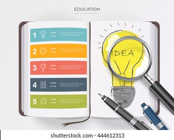 Education Infographic Template Design With Notebook And Stationery