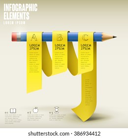 education infographic template design with pencil and ribbon elements