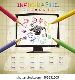 education infographic template design with pencil elements