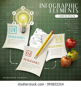 education infographic template design with pencil and bulb elements