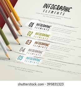 education infographic template design with pencil and paper