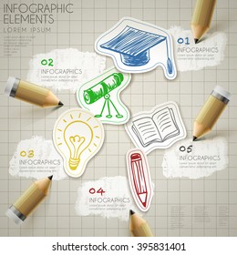 education infographic template design with pencil elements