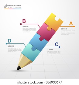 education infographic template design with puzzle pencil elements