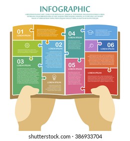 education infographic template design with puzzle book elements