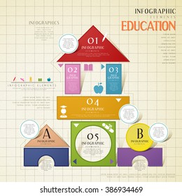 education infographic template design with tangram castle elements