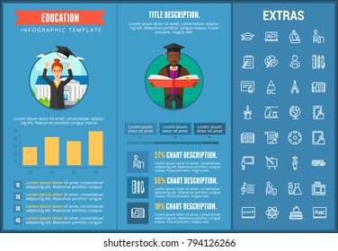 Education Infographic Template, Elements And Icons. Infograph Includes Customizable Charts, Graphs, Line Icon Set With Education Certificate, University Student, Library Books, College Diploma Etc.