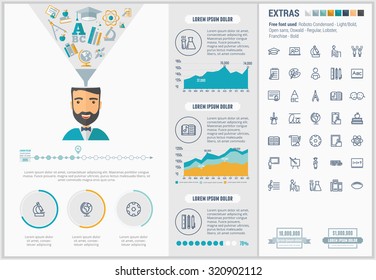 Education infographic template and elements. The template includes illustrations of hipster men and huge awesome set of thin line icons. Modern minimalistic flat vector design.