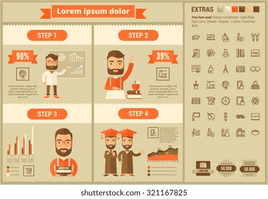 Education infographic template and elements. The template includes illustrations of hipster men and huge awesome set of thin line icons. Modern minimalistic flat vector design.