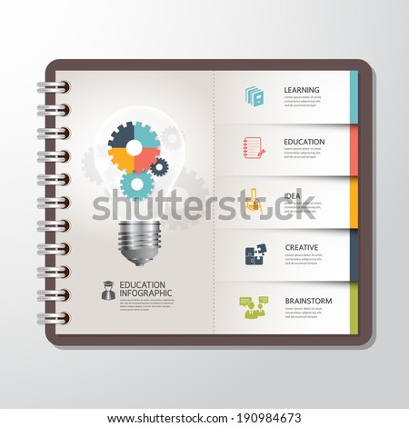 Education infographic Template with Light bulbs gear banner on paper book. concept vector illustration 