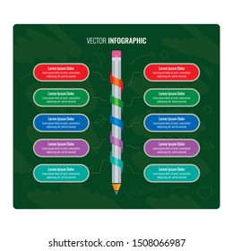education infographic template. ten steps infographic design. informative template with pencil symbol