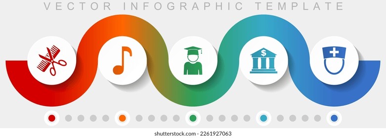 Education infographic vector template with icon set, miscellaneous icons such as barber shop, music, study, bank and doctor for webdesign and mobile applications
