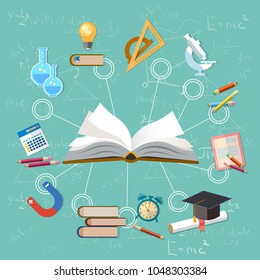 Education infographics open book of knowledge, school background education infographics 