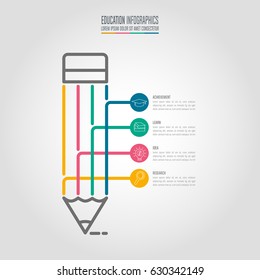 Education infographics template 4 step option. Timeline infographic design vector and marketing icons for presentation, workflow layout, diagram, annual report, web design. 