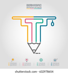 Education infographics template 4 step option. Graduation cap, pencil and note pad with timeline infographic vector and marketing icons for presentation, workflow layout, annual report, web design. 