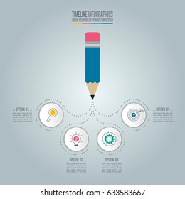 Education infographics template 4 step option. Pencil with timeline infographic design vector and marketing icons for presentation, workflow layout, diagram, annual report, web design. 