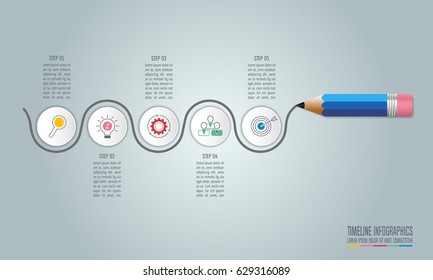 Education infographics template 5 step option. Timeline infographic design vector and marketing icons for presentation, workflow layout, diagram, annual report, web design. 