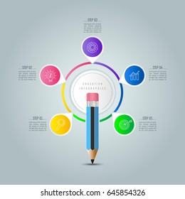 Education infographics template 5 step option. Timeline infographic design vector and marketing icons for presentation, workflow layout, diagram, annual report, web design. 