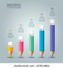 Education infographics template 5 step option. Timeline infographic design vector and marketing icons for presentation, workflow layout, diagram, annual report, web design. 
