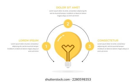 Education infographics template with bulb and three circles around it with numbers and place for your text, vector eps10 illustration
