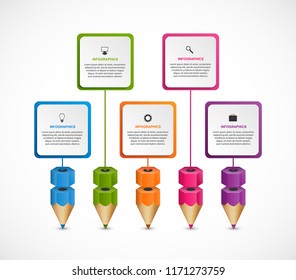 Education Infographics template with pencil. Can be used for education or business presentations, information banner.