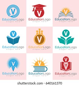 education initial Letter V Logo set