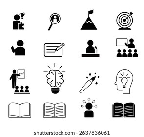 
Education and Innovation Icon Set – Mixed Style Filled and Line Icons for Learning, Growth, and Creativity Concepts


