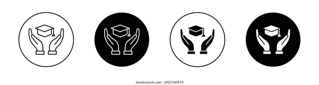 Education Insurance Icon Set. School Student Safety Vector Symbol in a Black Filled and Outlined Style. Academic Assurance Sign.