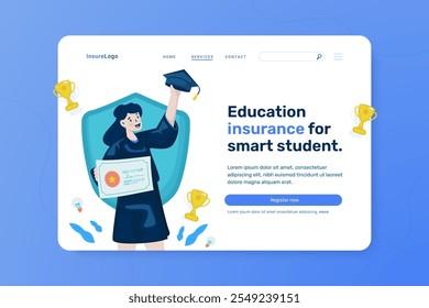 Education insurance illustration on landing page design