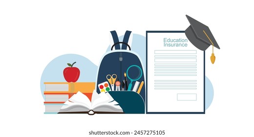 Education insurance isolate on background, insurance for children's education conceptual vector illustration.