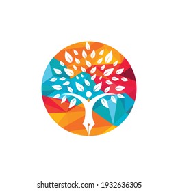 Education insurance and support logo concept. Pen and human tree icon logo.	