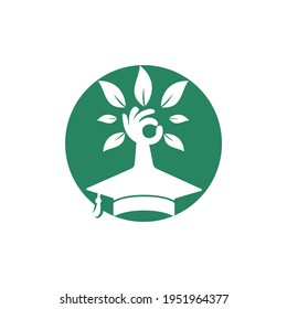 Education insurance and support logo concept. Graduation cap and hand tree icon logo.