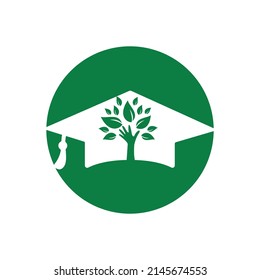 Education insurance and support logo concept. Graduation cap and hand tree icon logo.