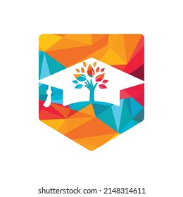 Education insurance and support logo concept. Graduation cap and hand tree icon logo.